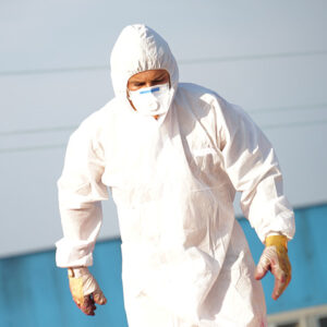Man in environmental suit