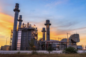 Gas turbine electrical power plant at dusk with twilight support all factory